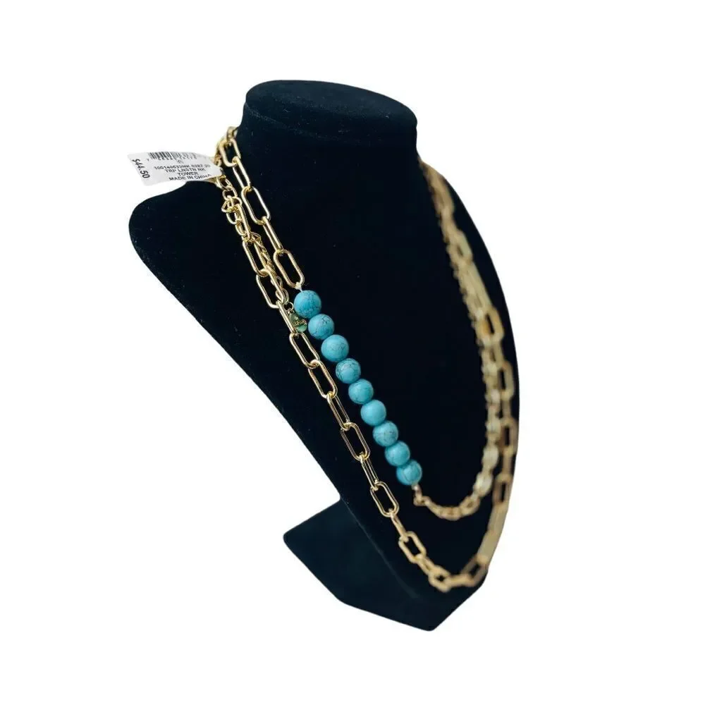 NWT ALFANI Gold-Tone Stone Beaded Mixed Chain Long Strand Necklace, 42
